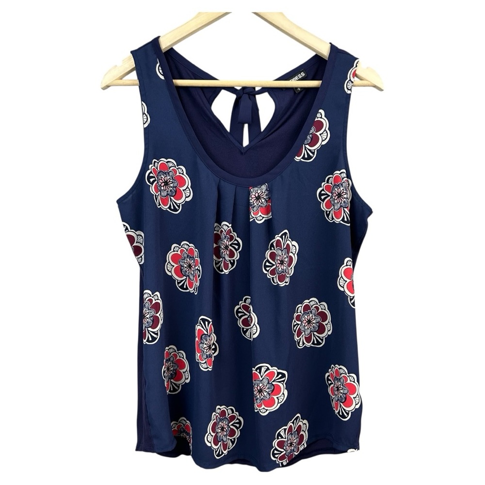 Express Floral Navy Sleeveless Blouse Shirt Size Medium